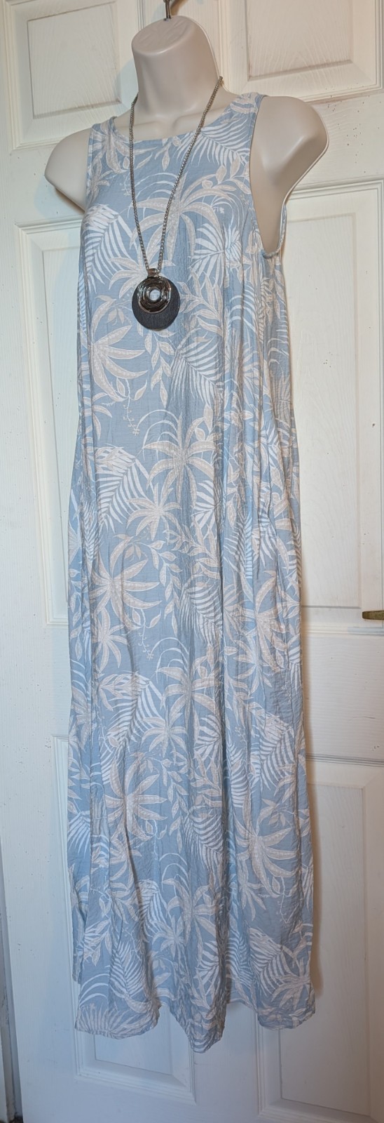 Boho lagenlook lightweight fabric palm print maxi dress sz 8 Holidays Summer