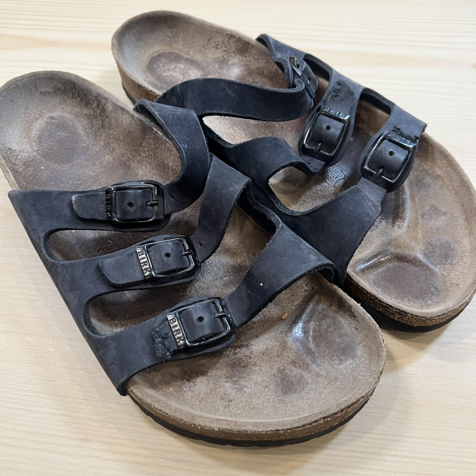 Birkenstock Florida Sandals Womens Size 9 40 Black Leather Strappy Arch Support