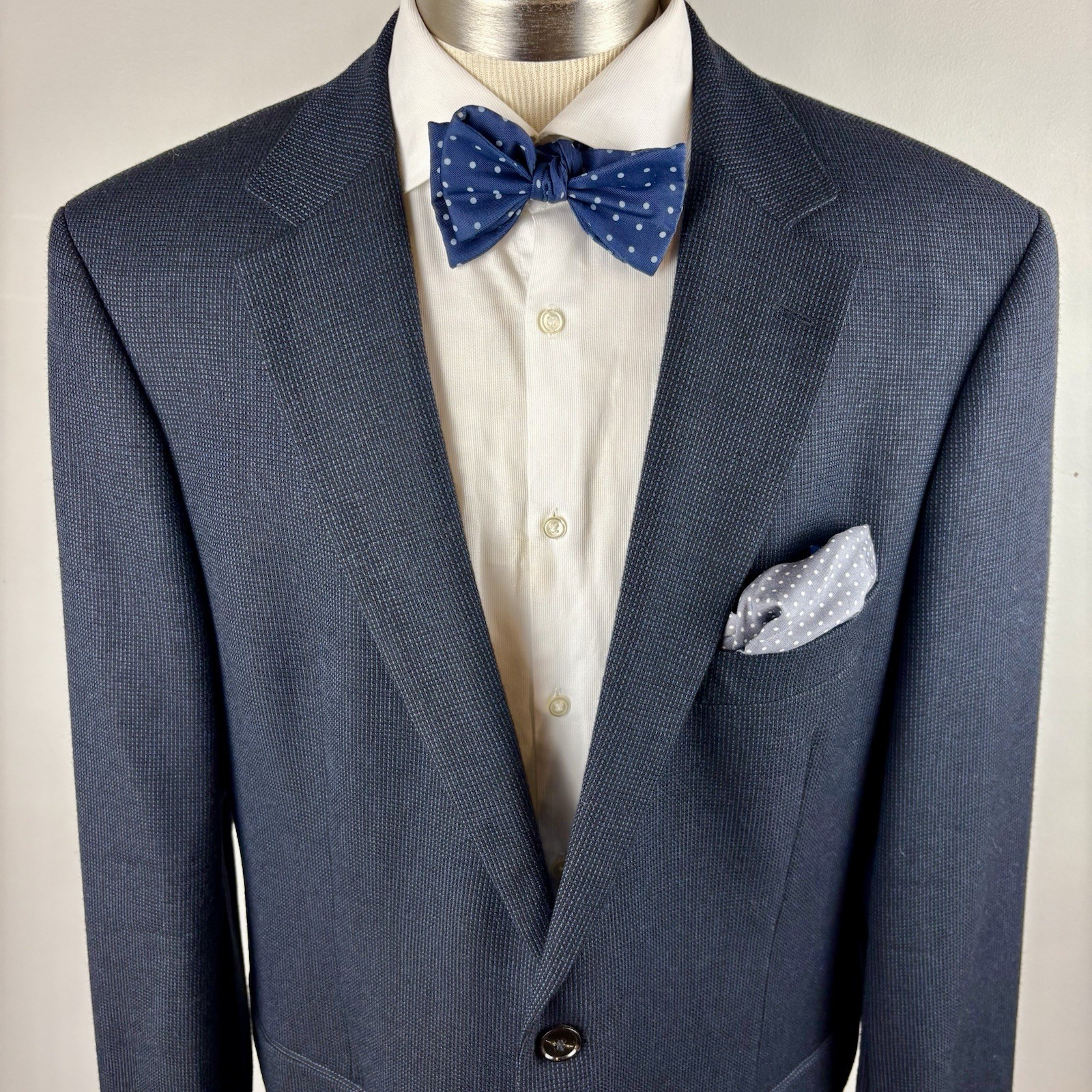 Hugo Boss Pasolini 48L blue black nailhead wool cashmere sport coat