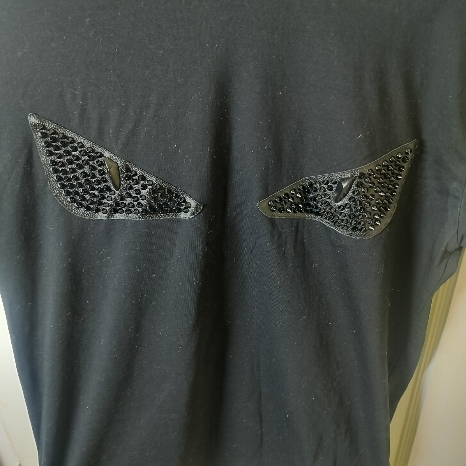 Fendi Roma Bag Bugs Monster Eyes Studded Black T-Shirt Women Made in Italy