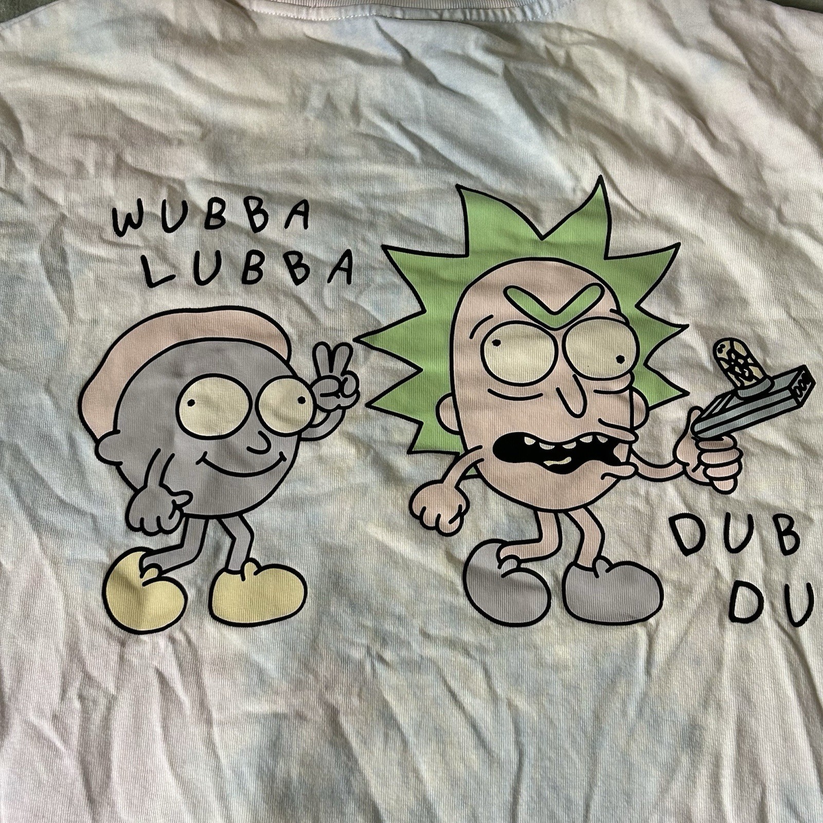 Rick and Morty tie-dye H&M Crew neck t-shirt with cartoon characters and text