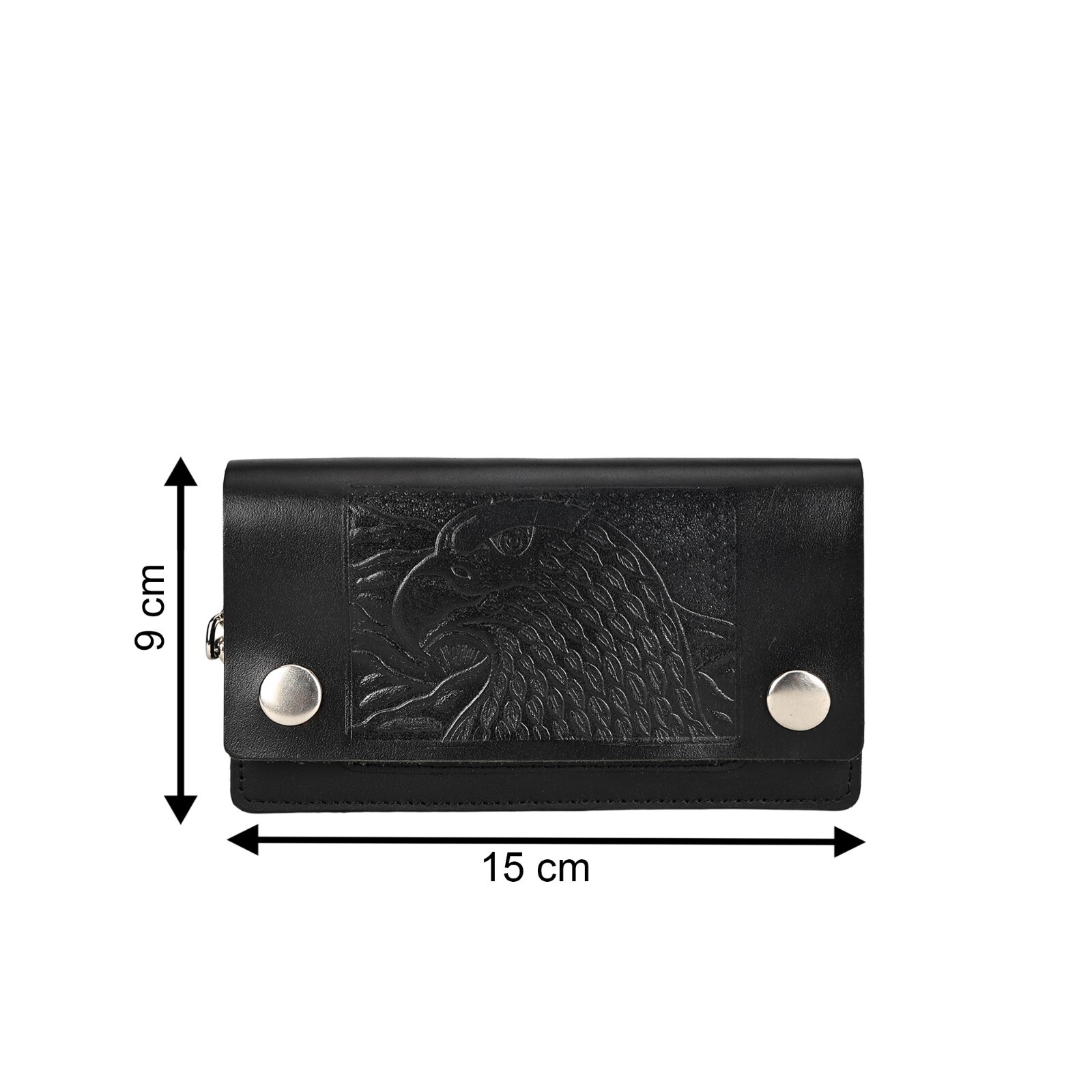 Leatherboss Leather Men Large Eagle Wallet with Chain Biker Trucker, Black