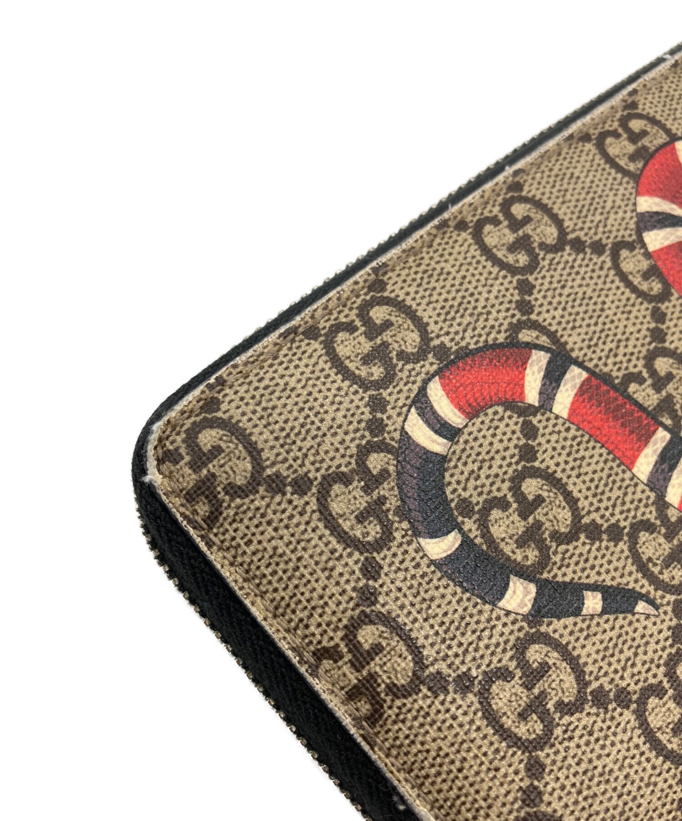 Gucci Kingsnake Print Brown GG Canvas Zip Around Wallet 451273 Italy Unisex