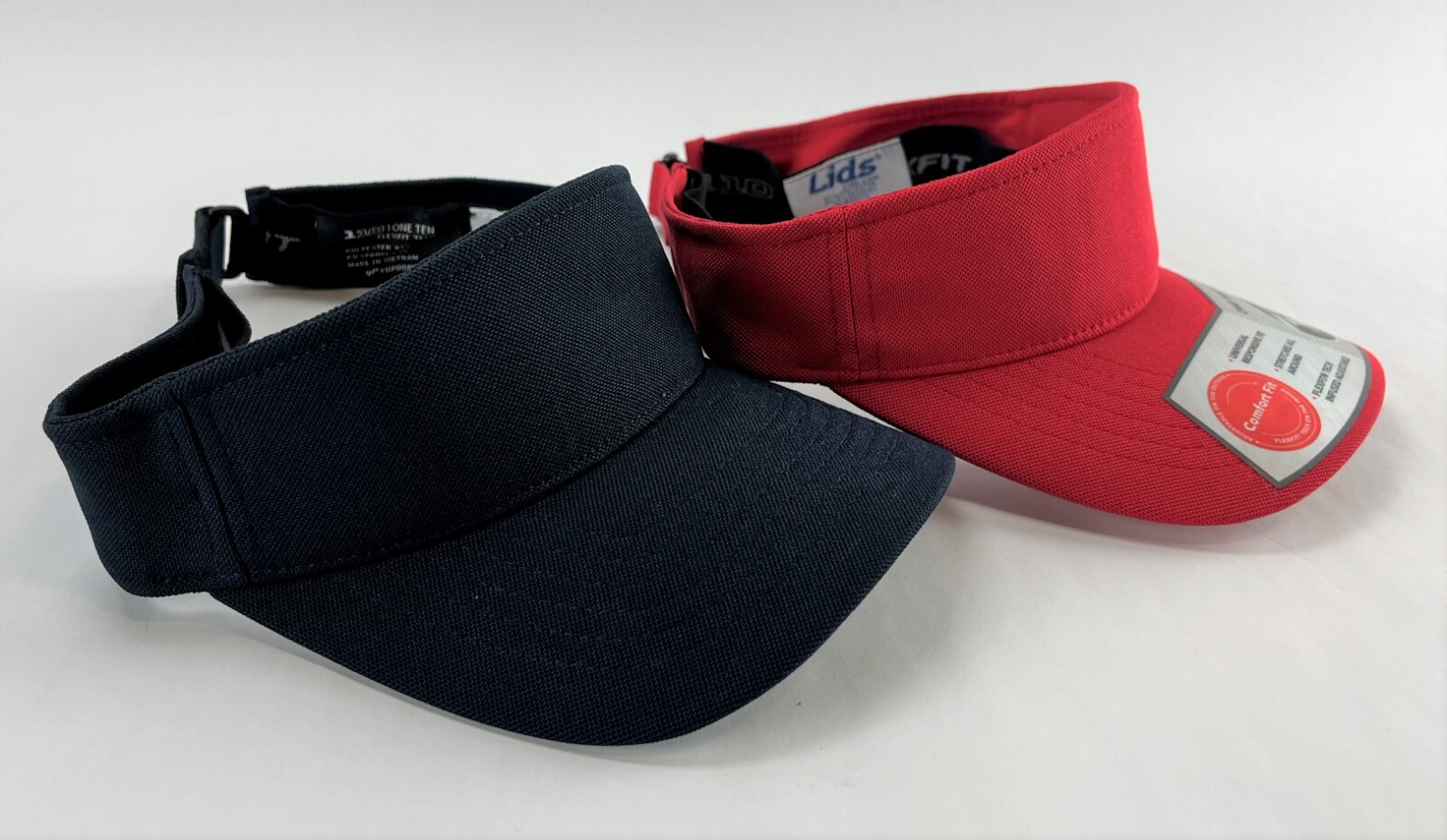 2 Pack Lids Sun Visors 110 Mini Pique Comfort Flex-Fit Visor Caps Red & Navy