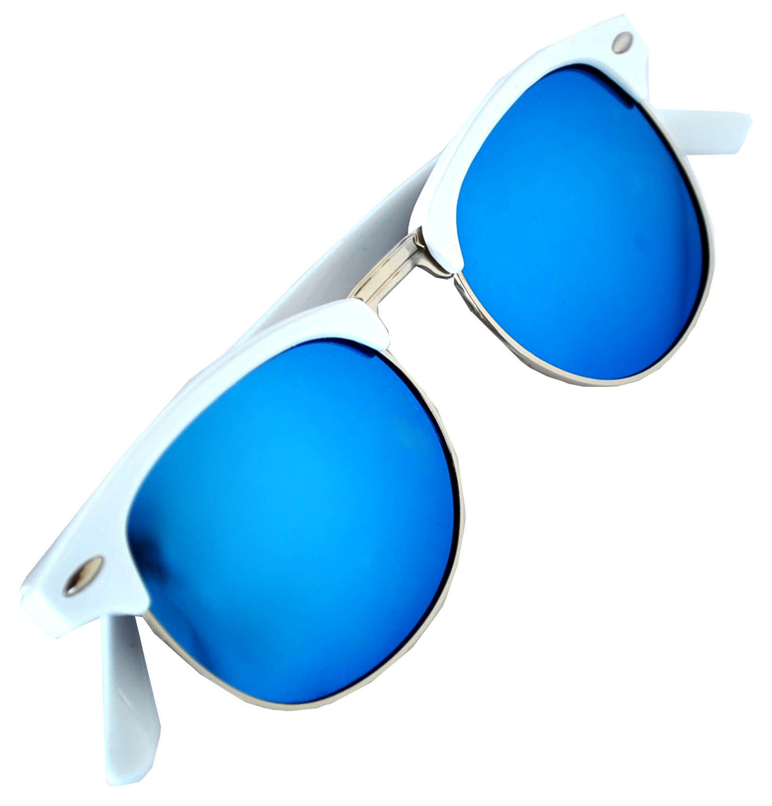 Set of 3 Half Frame Semi Rimless Horn Rim Sunglasses White Black Frame Mirror