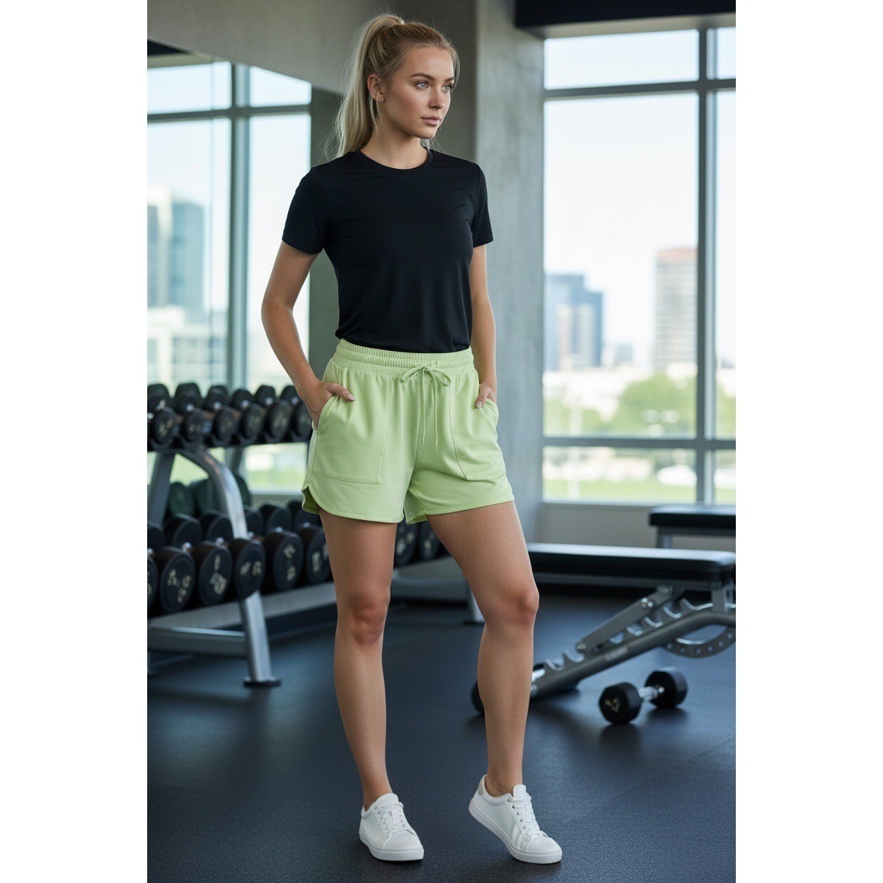 Athletic Works Womens ButterCore Soft Gym Shorts Lime Green Small Workout Lounge