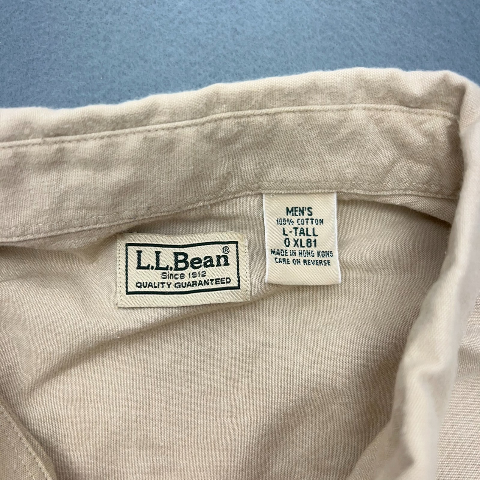 LL Bean Men’s Large Tall (LT) Tan Beige Short Sleeve Button Shirt