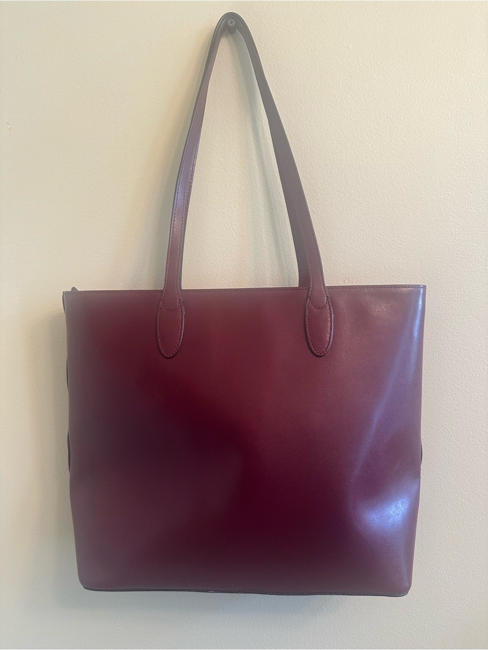 Kate Spade Burgundy Leather Tote with Pink Flower Charm