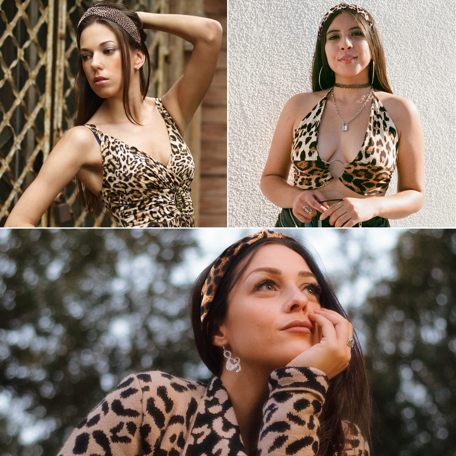TOBATOBA Cute Fashion Leopard Print Headbands, 3Pcs Knotted Cheetah Print Hair A