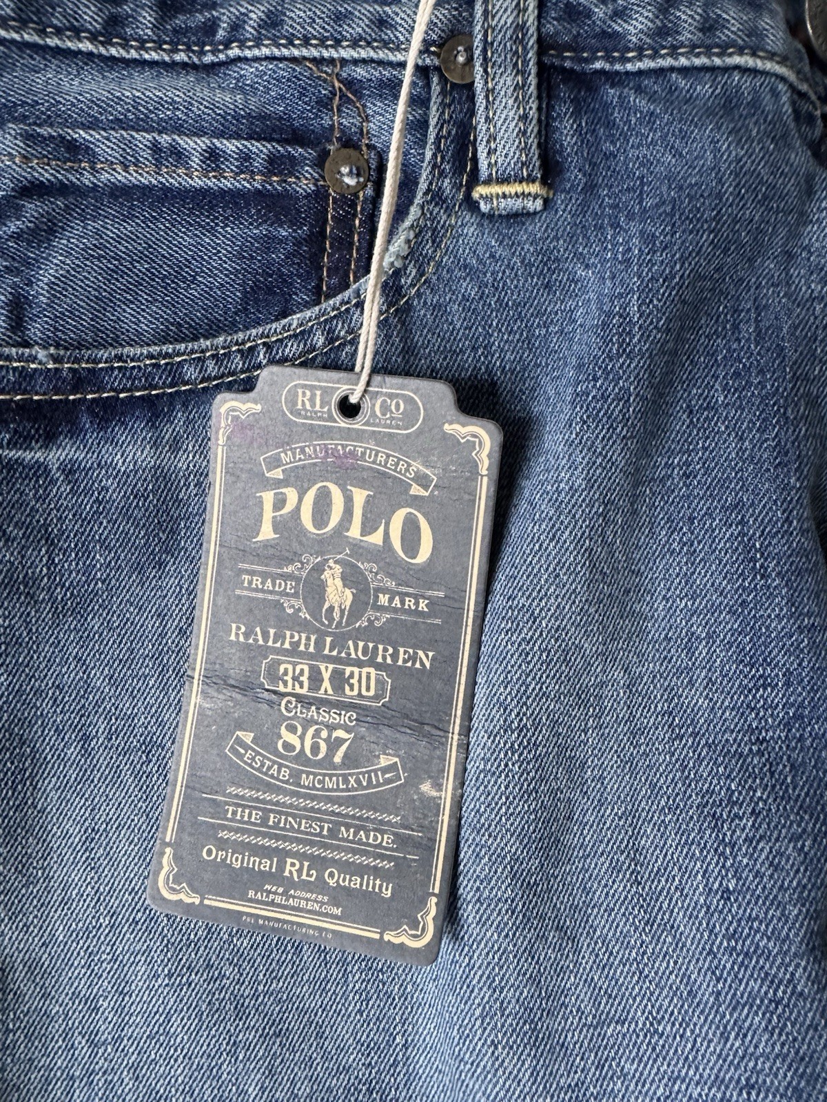 NWT Polo Ralph Lauren CLASSIC FIT 867 Men’s Denim Jeans ~size 33×30