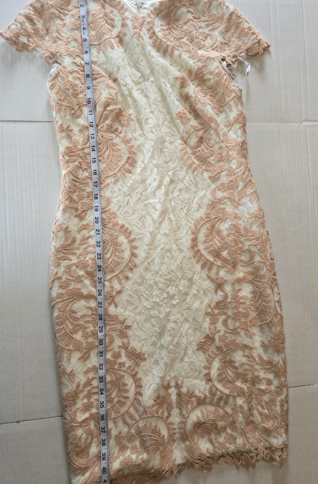 Tadashi Shoji Womens Ivory Blush Embroidered Lace Sheath Dress Size 12 Knee