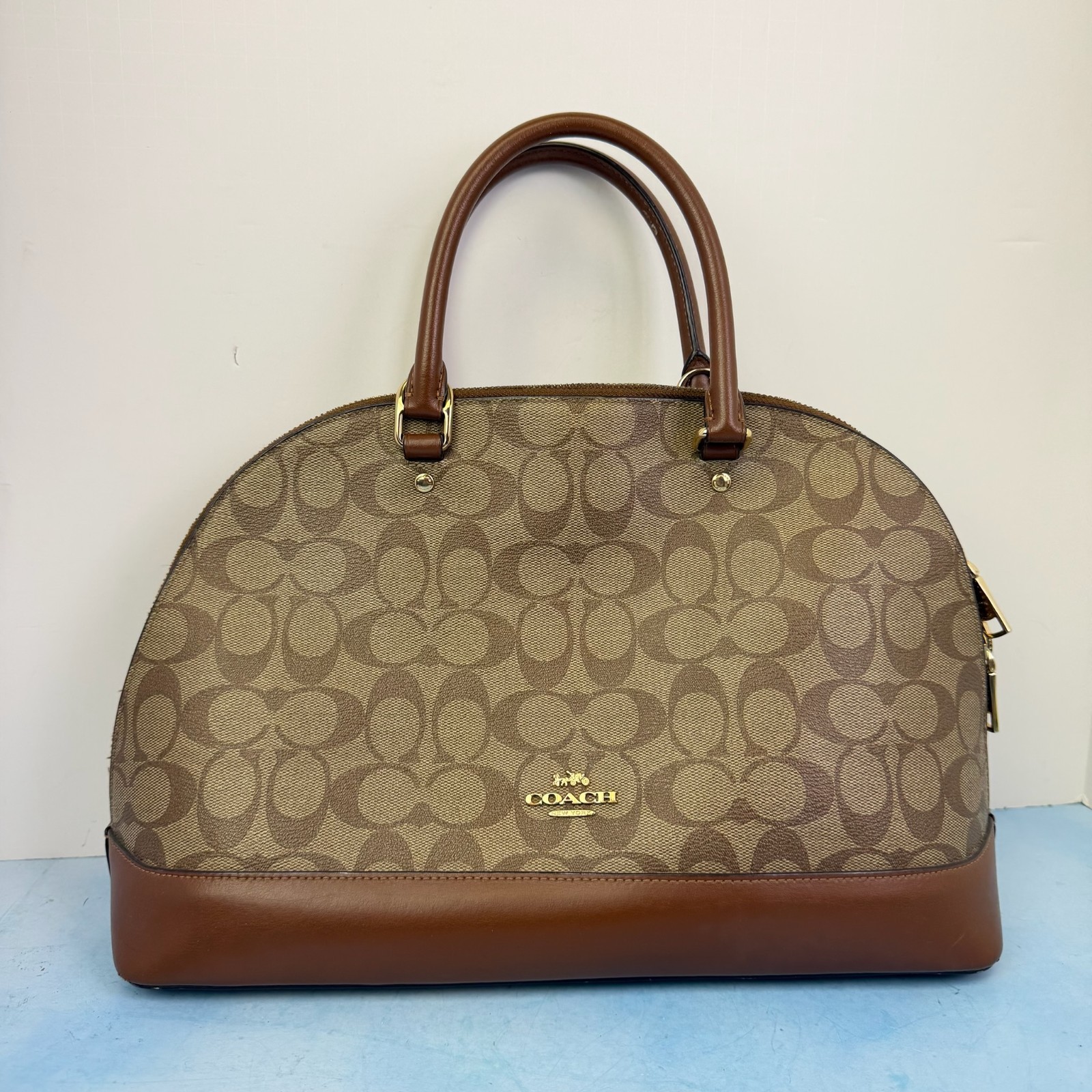 Coach Signature Sierra Satchel Leather Dome Bag Beige Brown F27584 No Strap