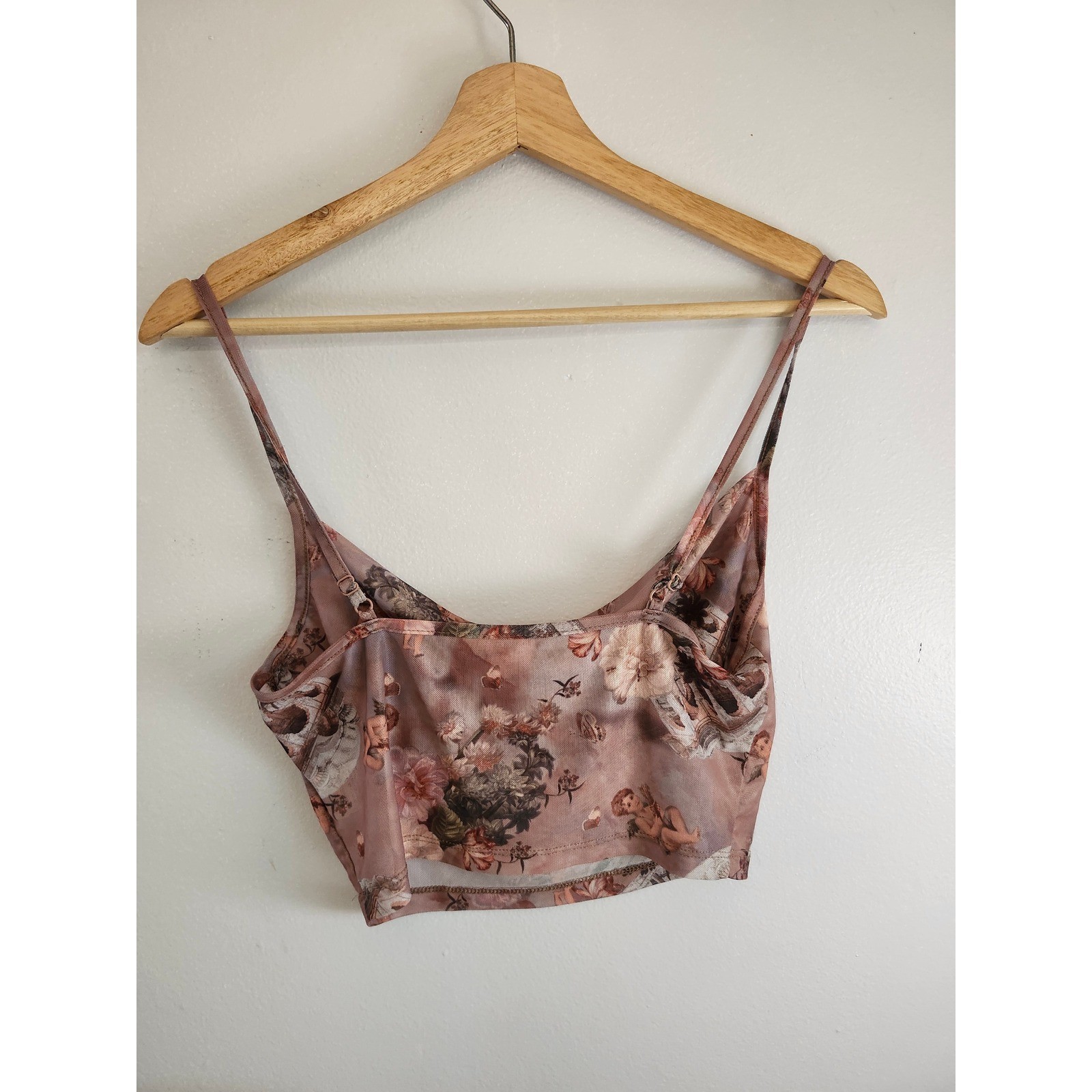 SHEIN Angel Print Mesh Cowl Neck Crop Top Small Coquette Fairycore Y2K ✨