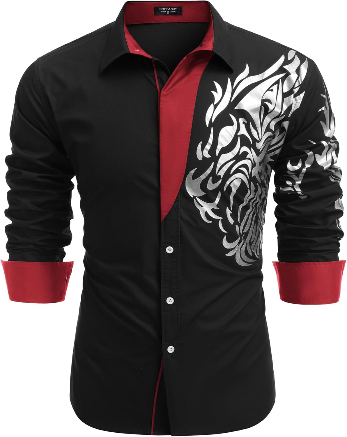 Mens Fashion Print Dress Shirt Long Sleeve Button Down Casual Top