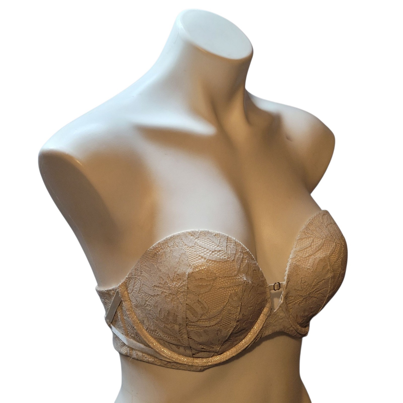 Victoria’s Secret 34D White Lace Multiposition Bra No Straps Small Stain