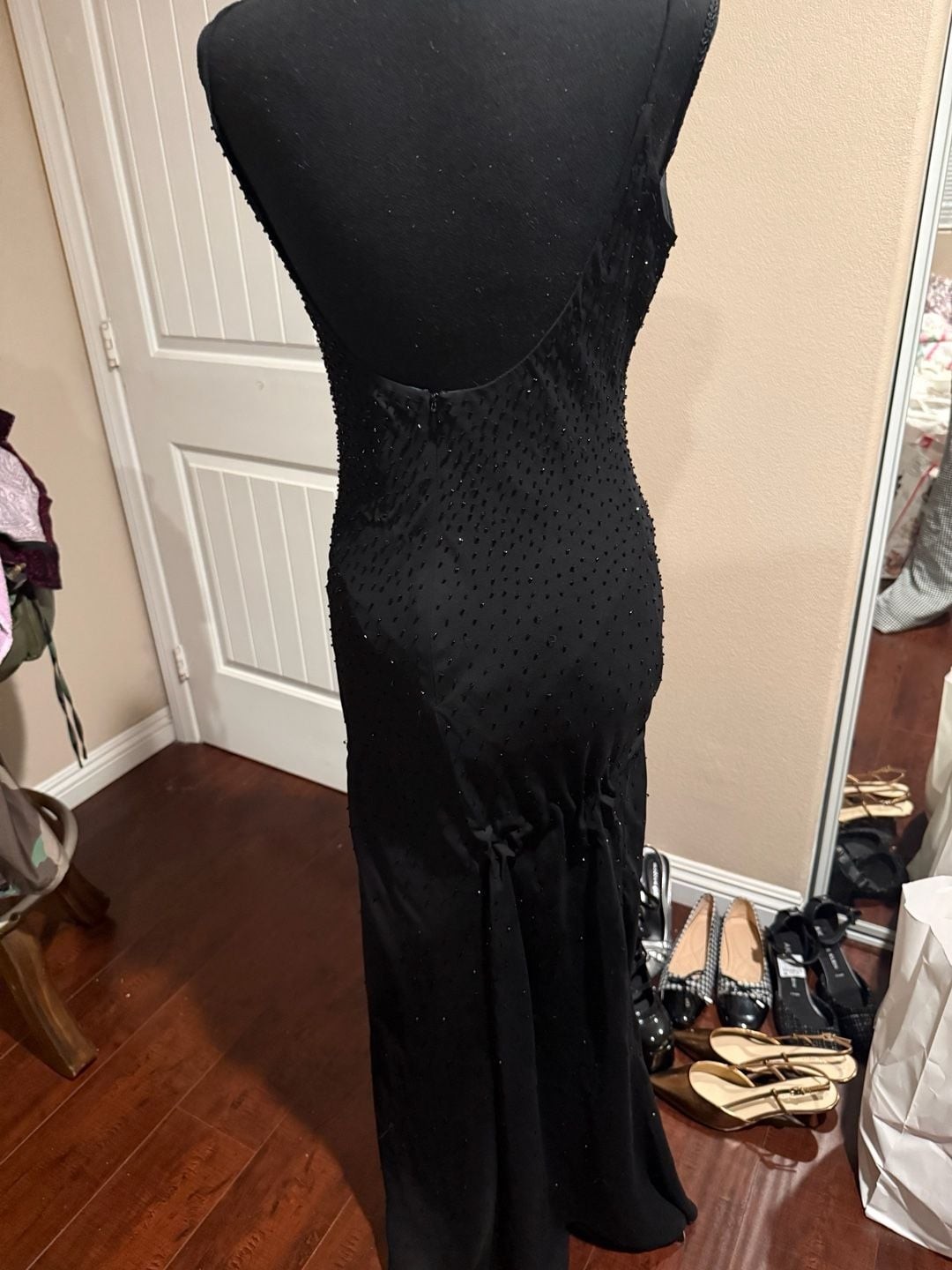 Y2k Morgan & Co by.Linda Bernall Sz.7/8 Black Beaded Floral Embroidered Dress