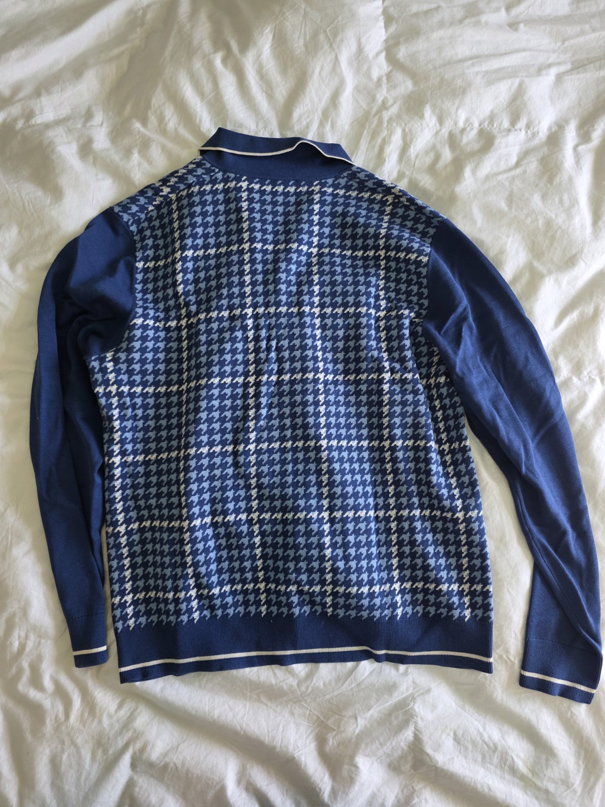 Todd Snyder Guncheck Houndstooh Button Up Cardigan Blue Large