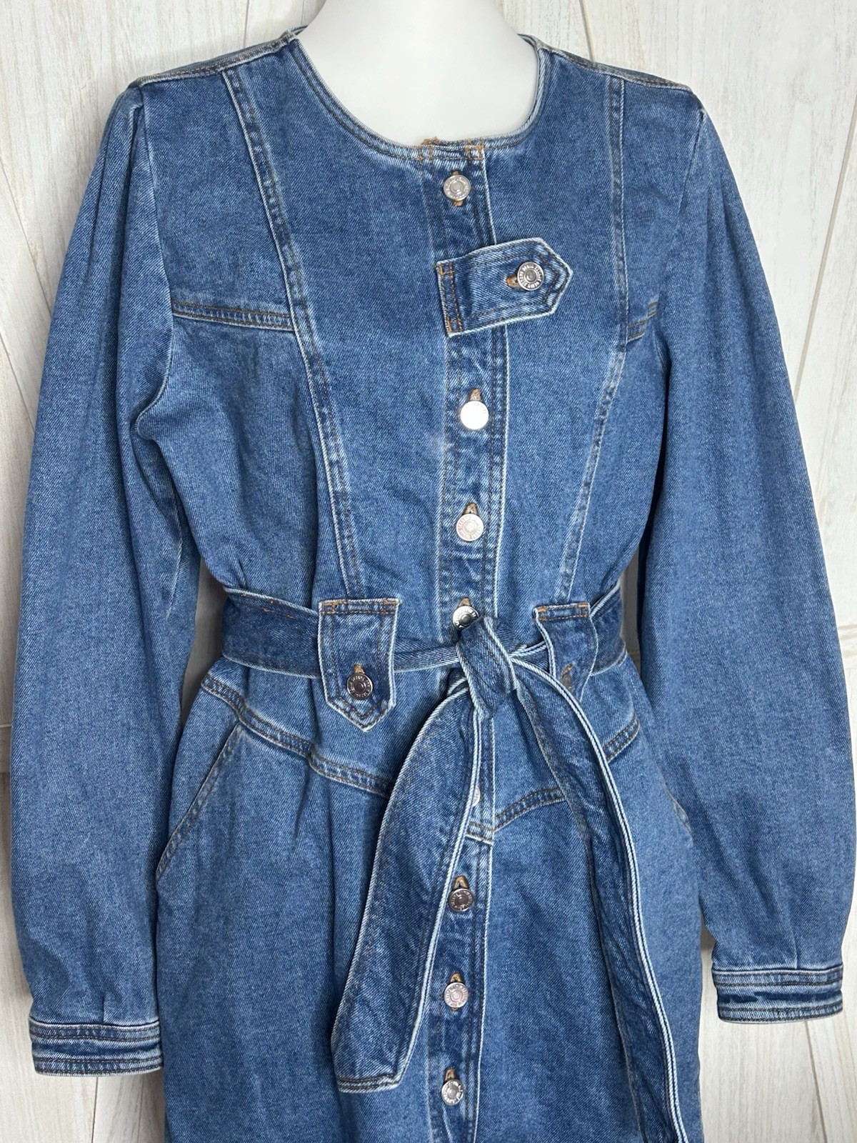 Sezane Cherine Denim dress Sz 12 EUC French Girl Utilitarian