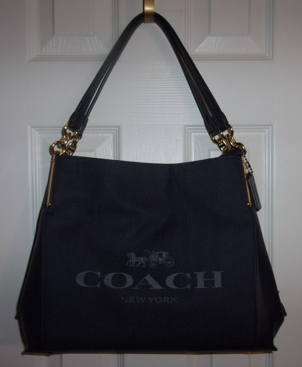 Coach Lori C0670 Shoulder Bag in Deep Navy Soft Leather &Canvas