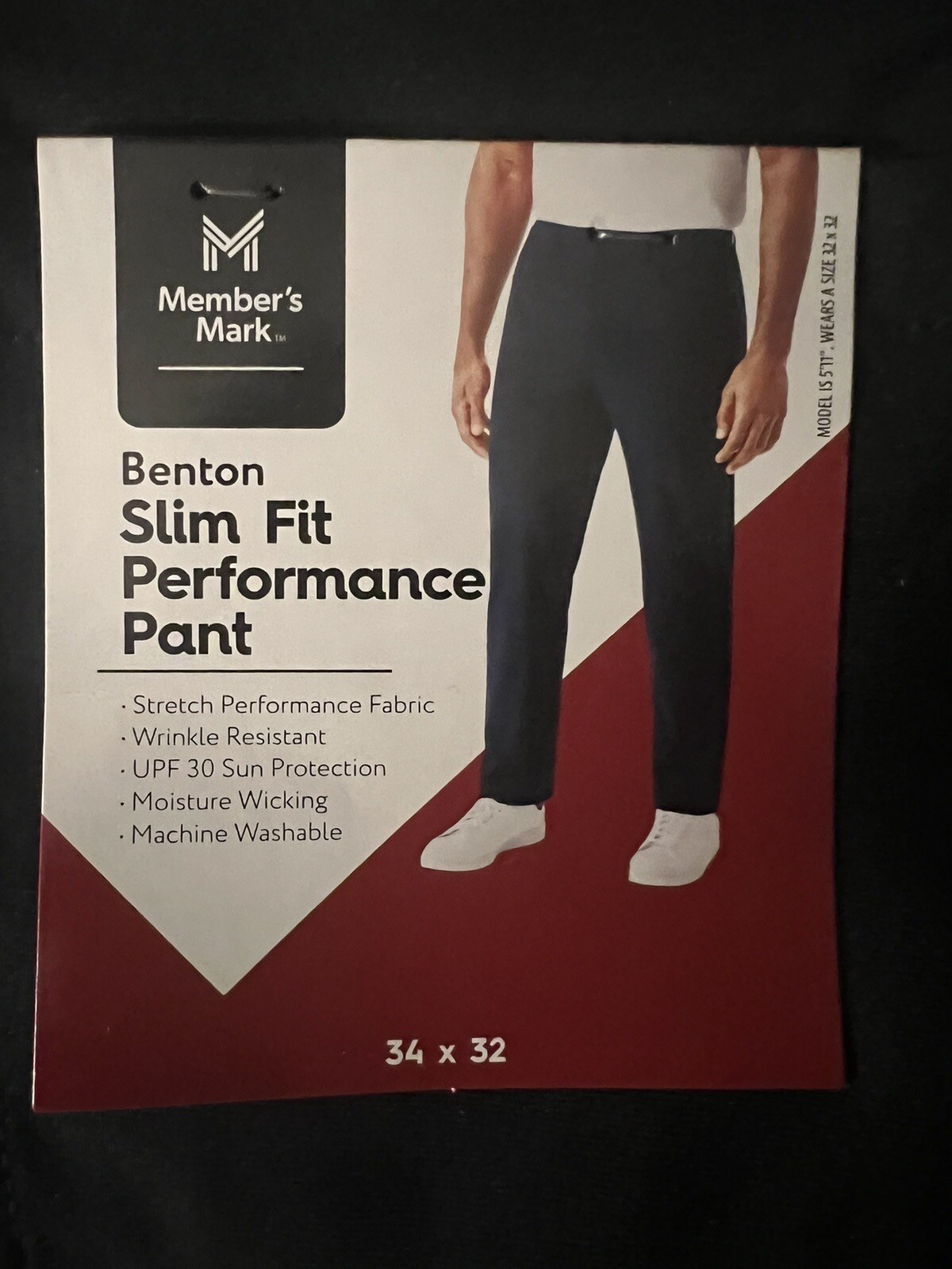 Member’s Mark Benton Slim Fit Performance Men’s Pant Waist 32 – 40 Length 30-32