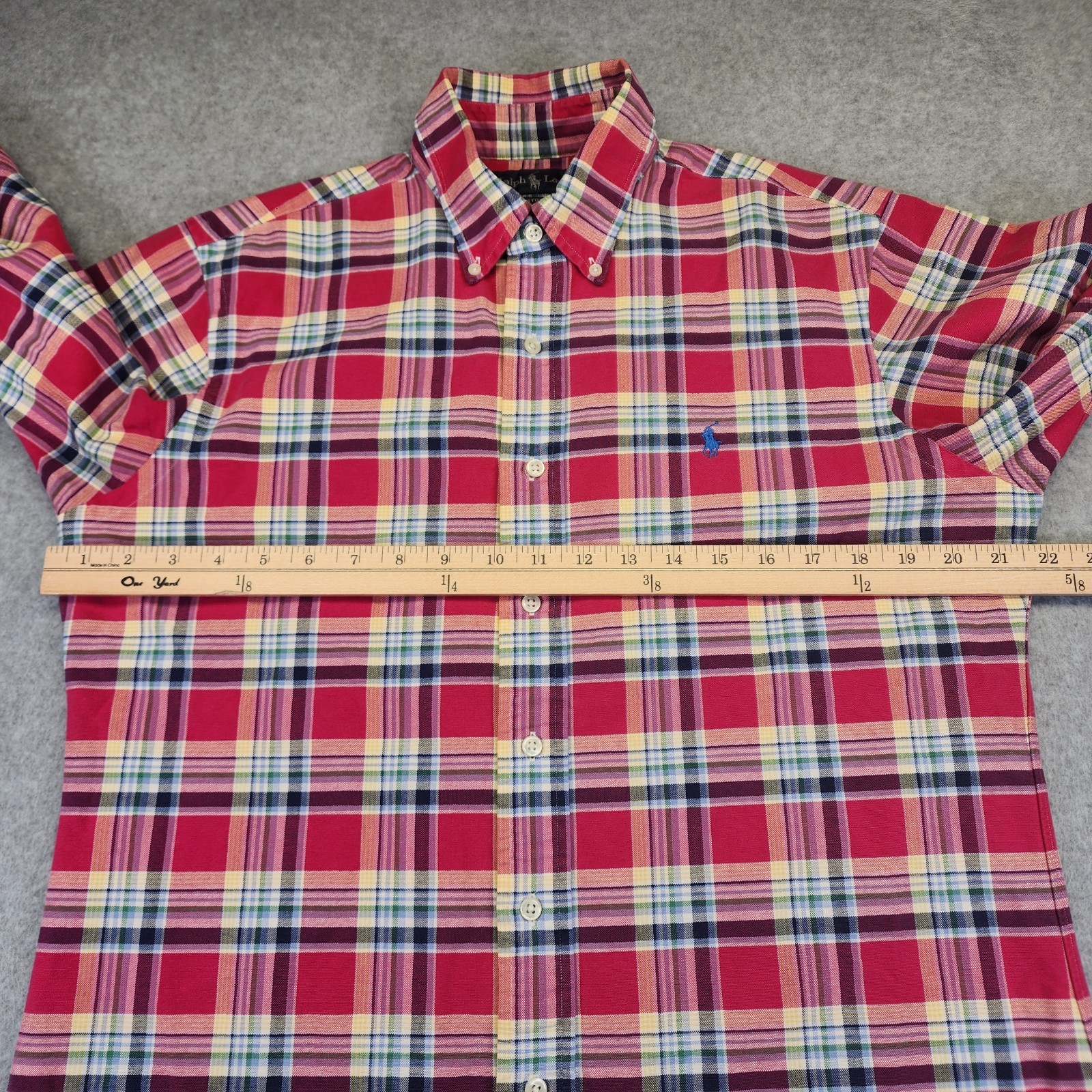 Ralph Lauren Men’s M Custom Fit Red Plaid Long Sleeve Button Shirt Colorful