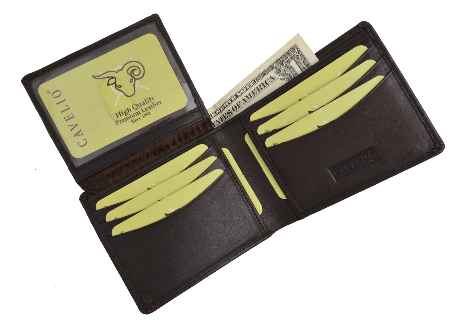Cavelio High Quality Mens Genuine Leather Flap Up ID Card Holder Bifold Wallet
