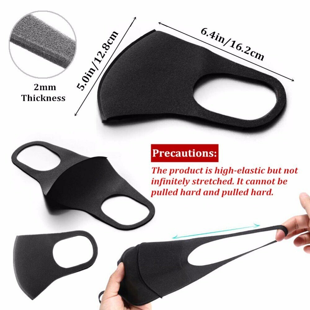 Black Reusable Foam Sponge Face Mask Cloth Washable Breathable Face Cover Lot