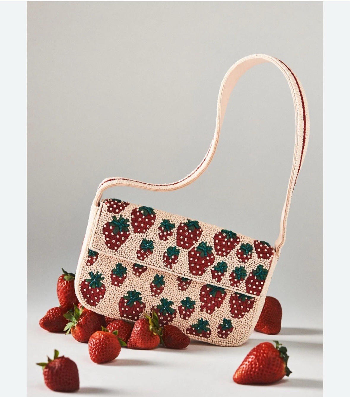 NEW Anthropologie Fiona Strawberry Field Beaded Bag Food Drink Edition