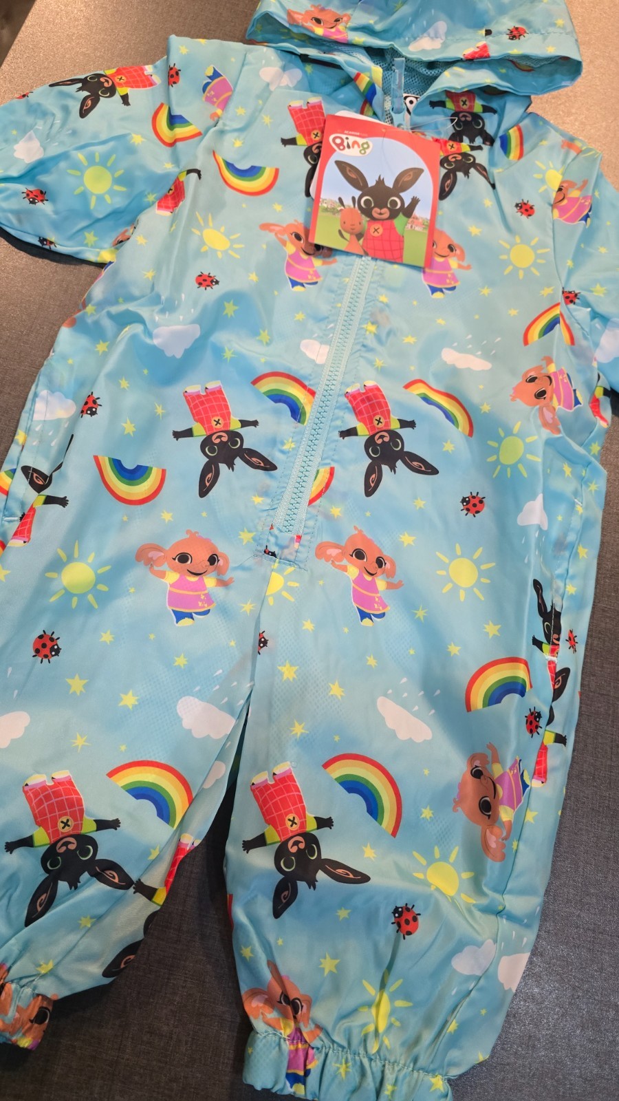 Bing bunny rainbow AOP rain all in Puddle Suit 6-9-12-18 Months 1-2-3-4 years