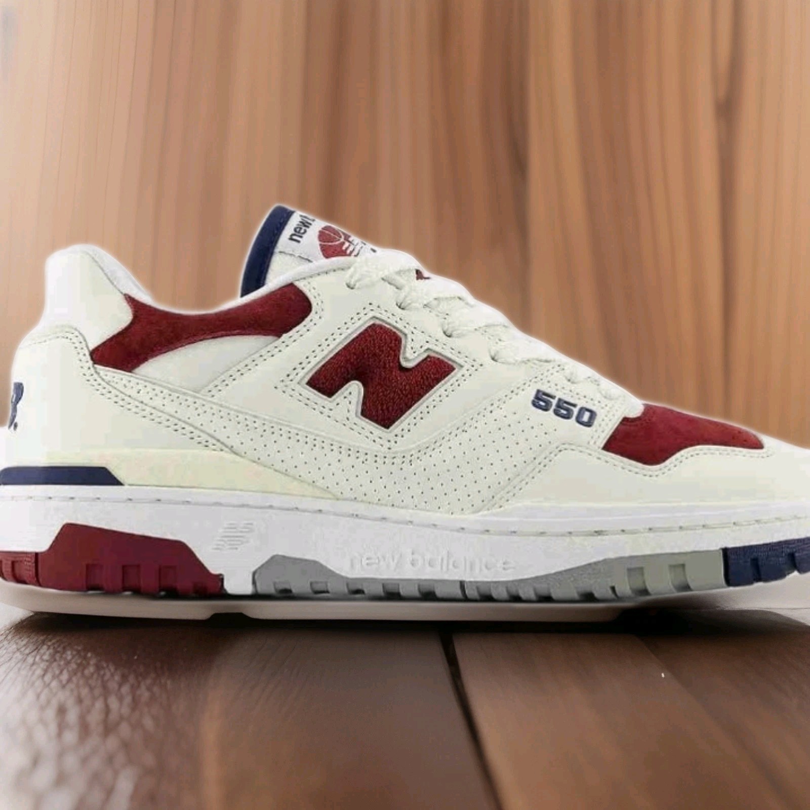 Mens New Balance 550 Suede Toe Pack -white Burgundy Navy BB550VRC Sz 9.5