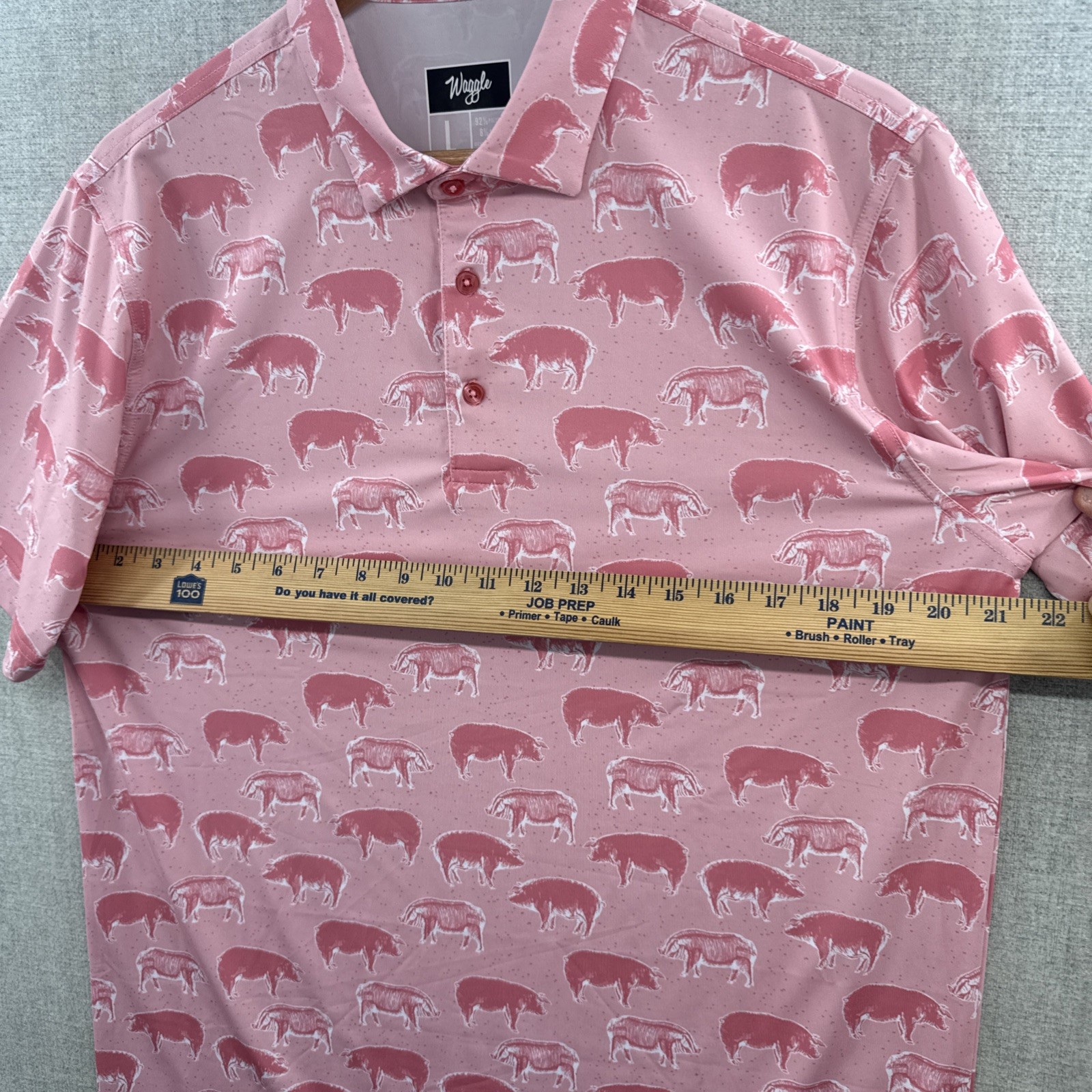 Waggle Polo Shirt Mens Large Pink Hog Heaven Pigs Golf Stretch Outdoor NWI