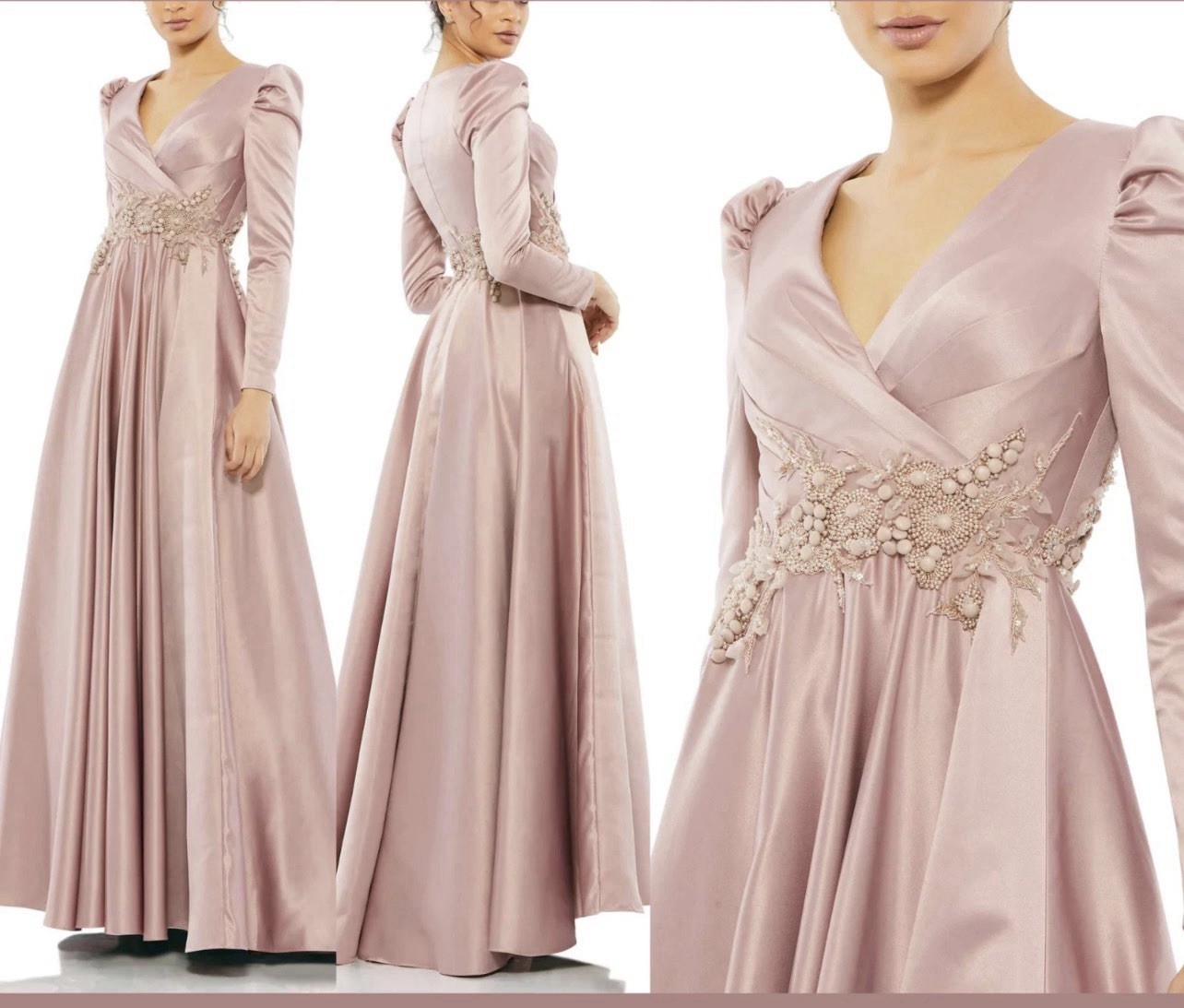 Mac Duggal 11221 Sz 16 Long Sleeve Embellished Waist Gown in Rose Pink