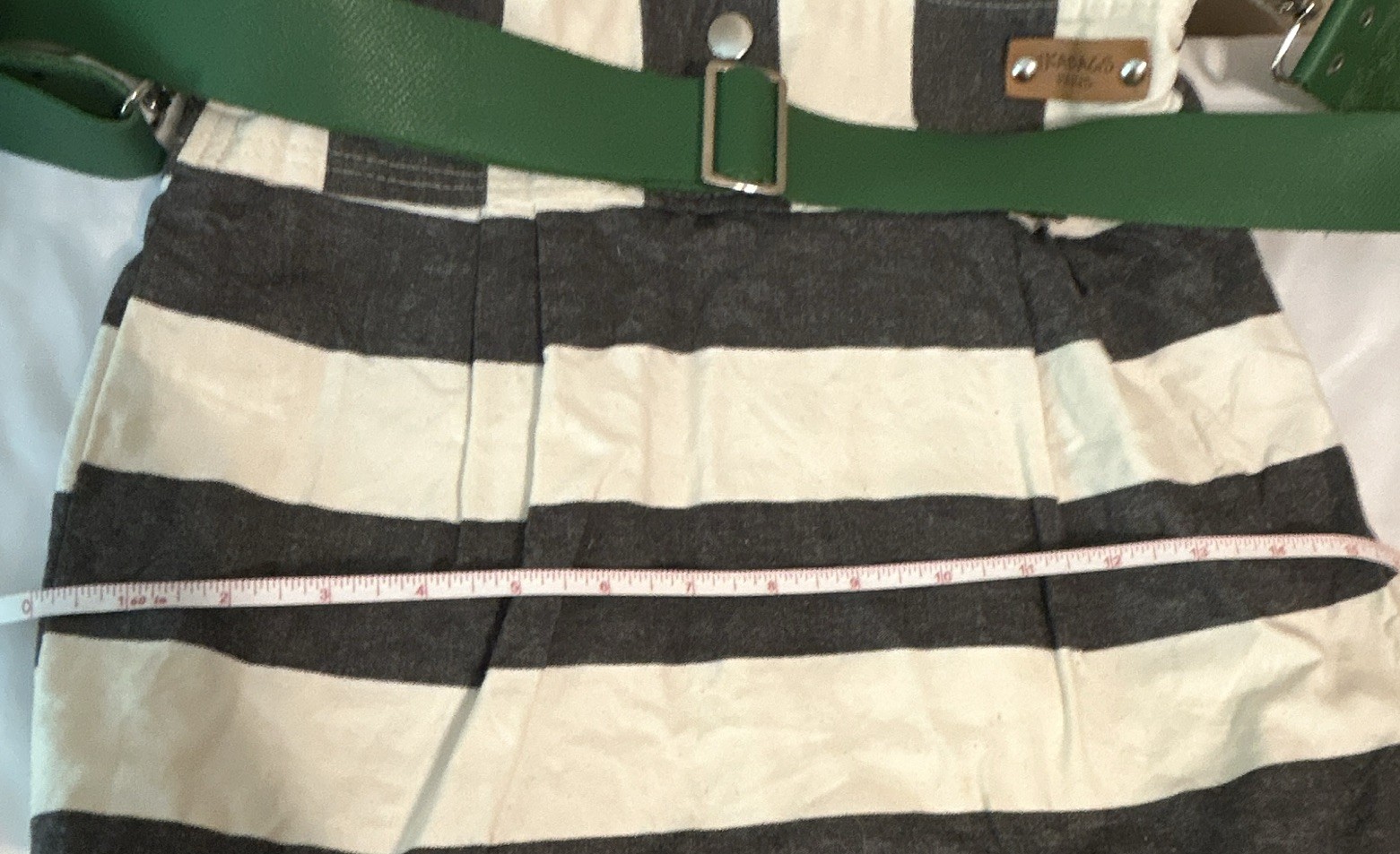 IKABAGS Paris Striped Shoulder Bag, Adjustable Green Strap, Snap, Pockets
