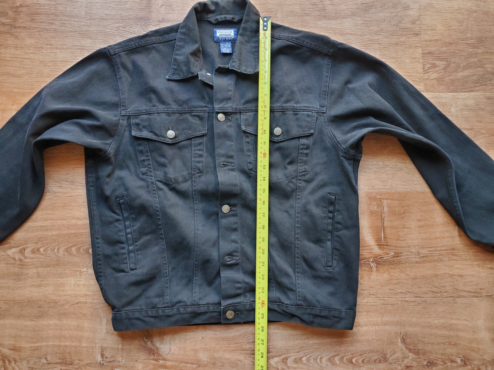 Premier International Jacket Black Denim Collared Buttons Pockets Size Medium