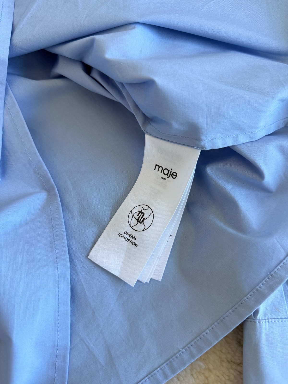 NWT Maje Light Blue Cropped Button Down Shirt with Removable Tie Size S Small