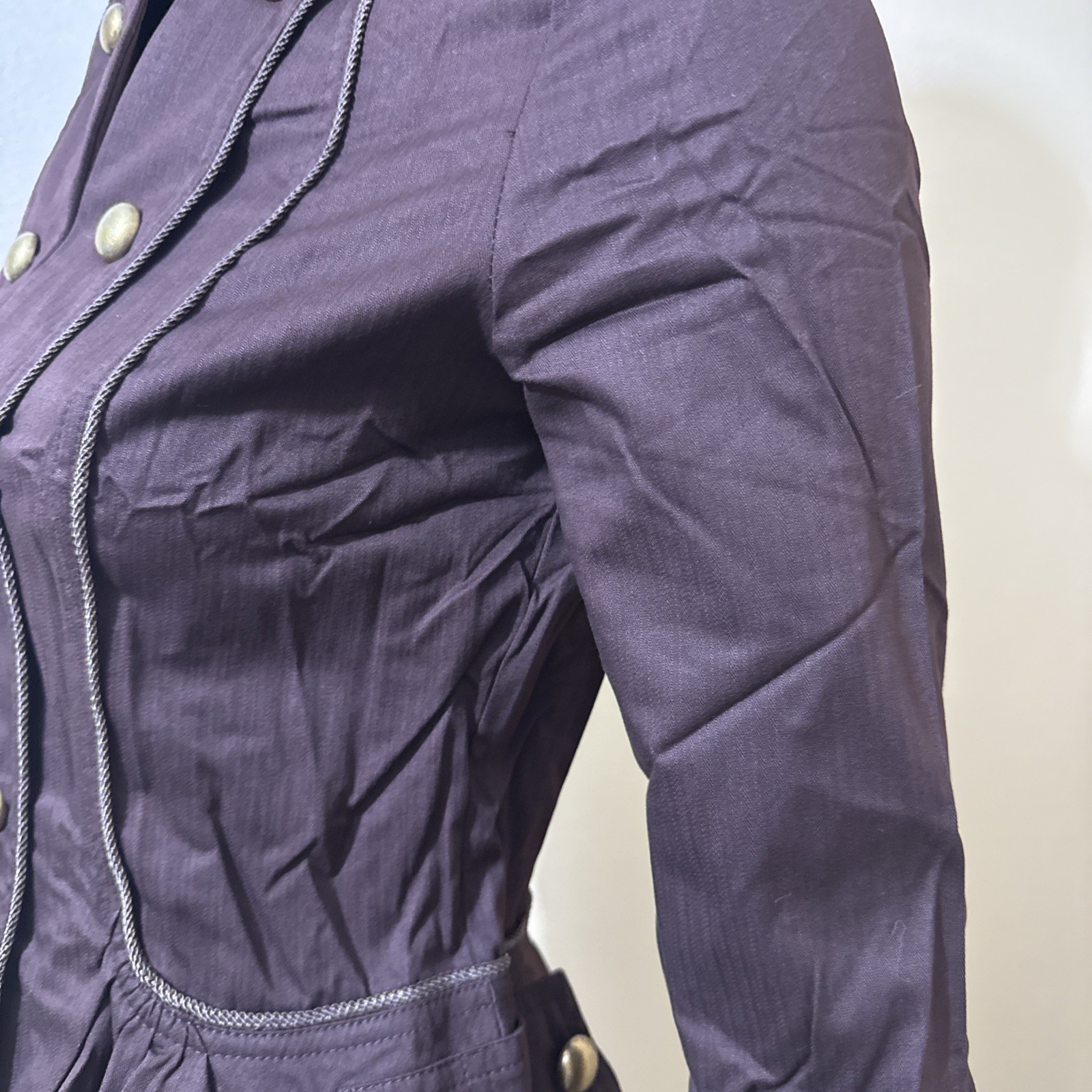 Women’s Brown Cotton Casual Stretch Slim Unlined Metal Button Hook Size S Jacket