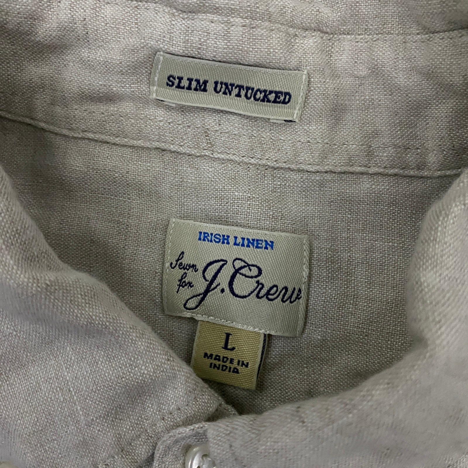 J.CREW Baird McNutt Irish Linen Shirt Mens Large Slim Unutucked Button Up Beige