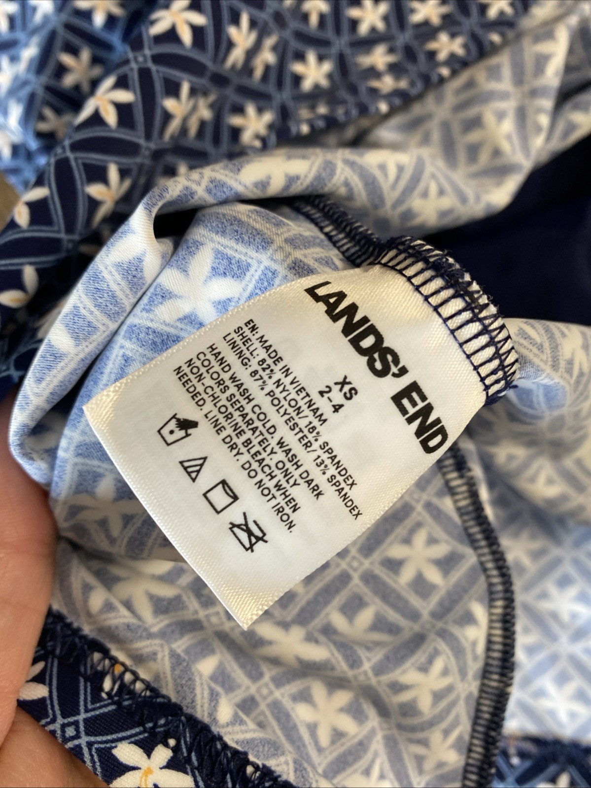 Lands’ End Blue Geo Floral Print Swim Dress w/ Attached Shorts Size XS 2-4 New