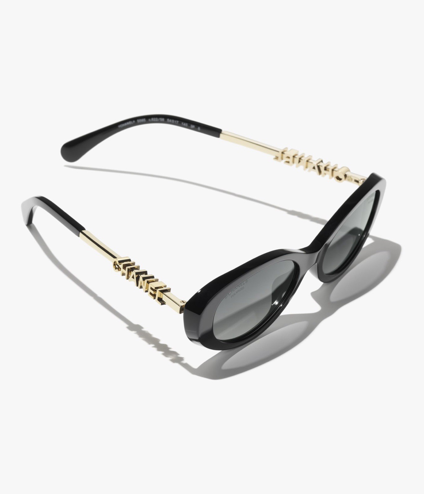 CHANEL Oval Polarized Sunglasses for Women Black Acetate/Metal Frame Gray Lens