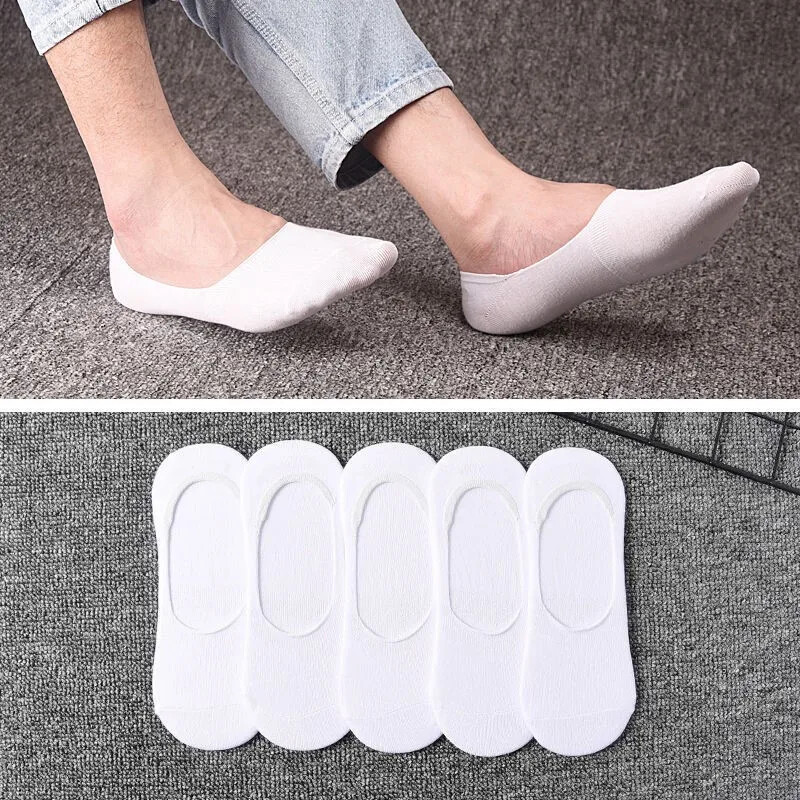 5 Pairs Men Boat Socks Large Summer Non-slip Silicone Invisible No Show Sock