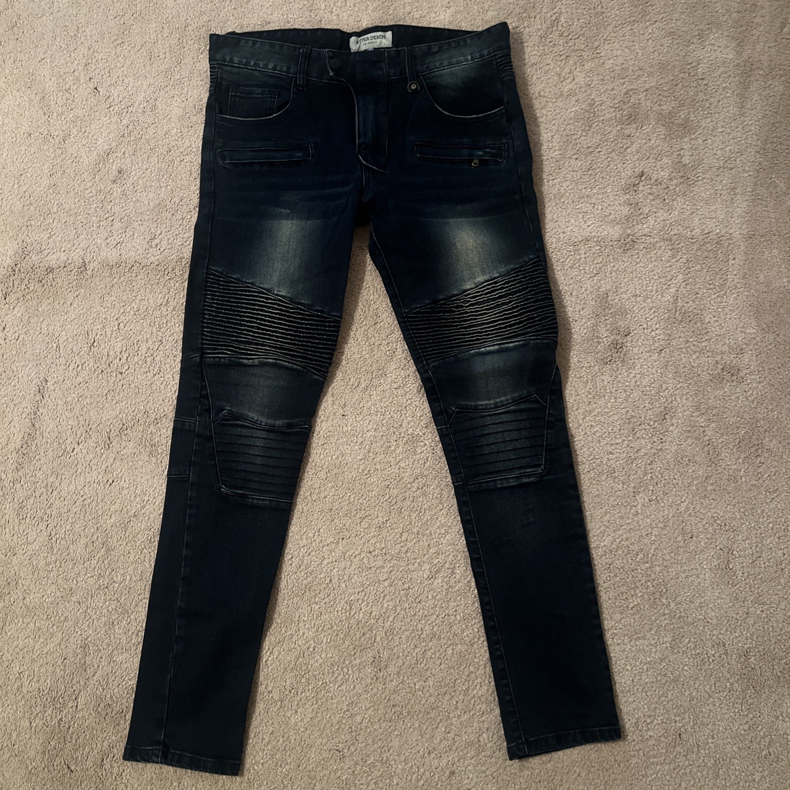 Hyper Denim Dark Blue Slim Tapered Biker Jeans Mens Size 32 Skinny
