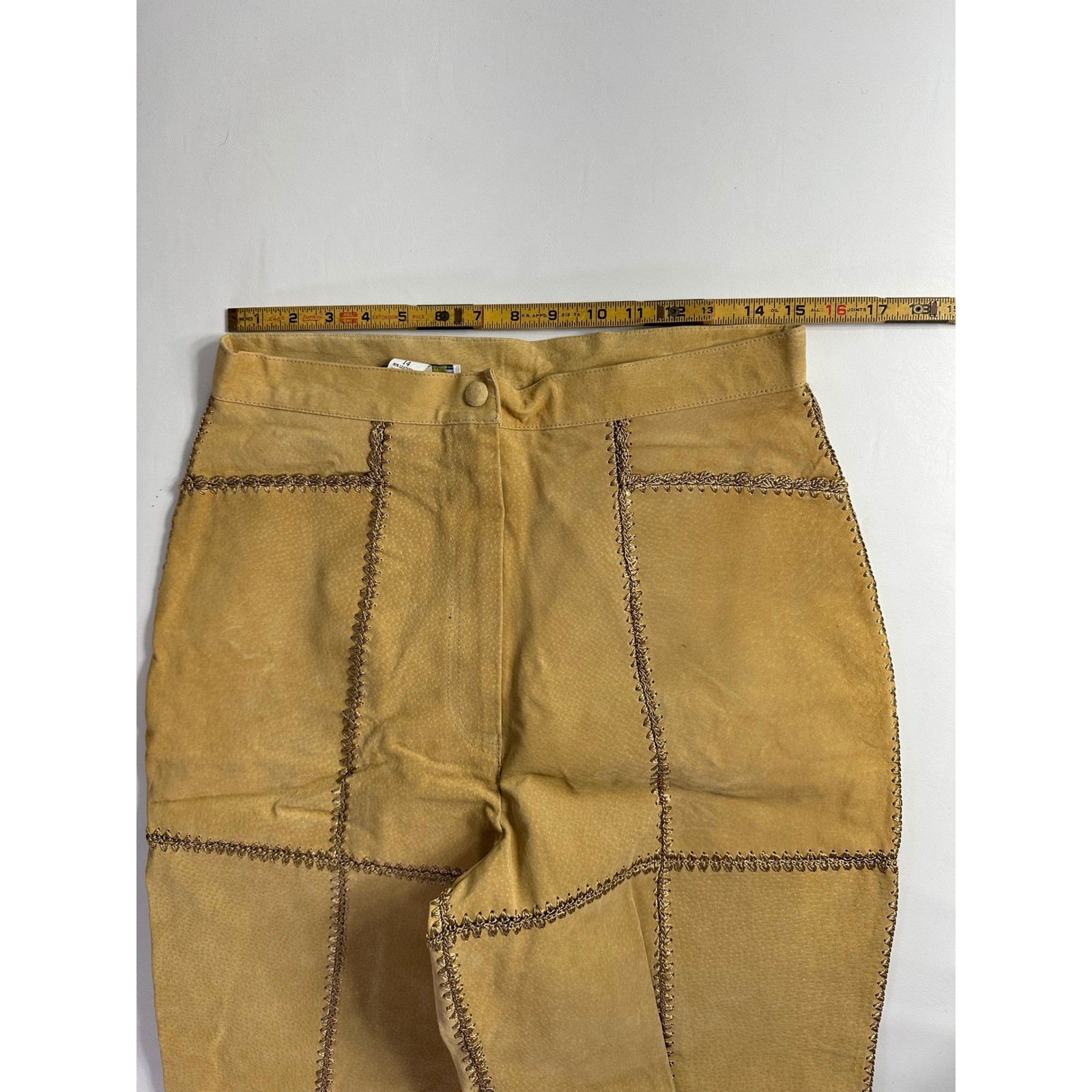SMH Vintage Y2K Sz 14 30″ Waist Suede Patchwork Western Leather Pants Boho Flare