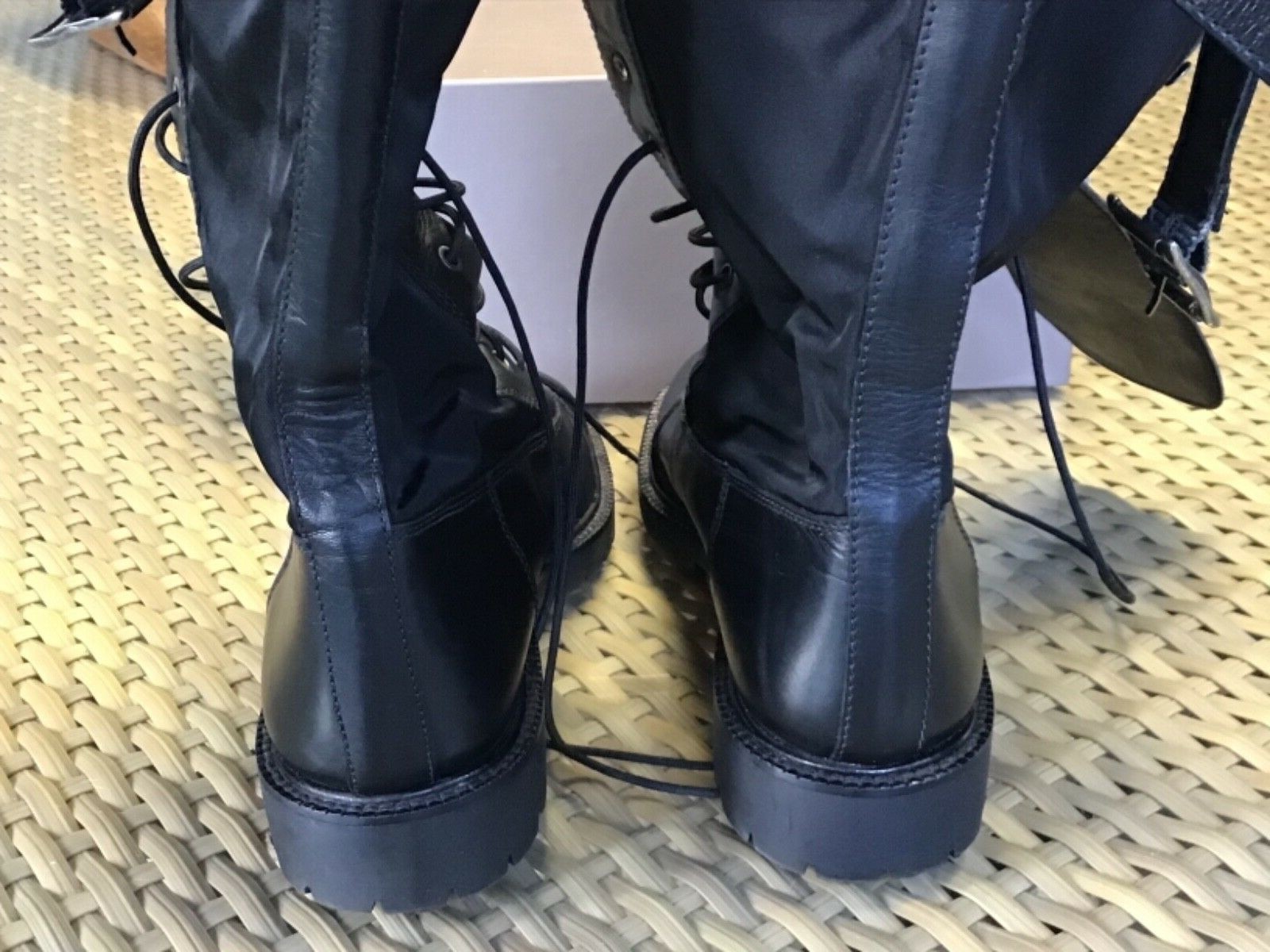 Ann Taylor Boots Black Leather and Nylon Upper Rubber Sole Man Made Lining Sz.7