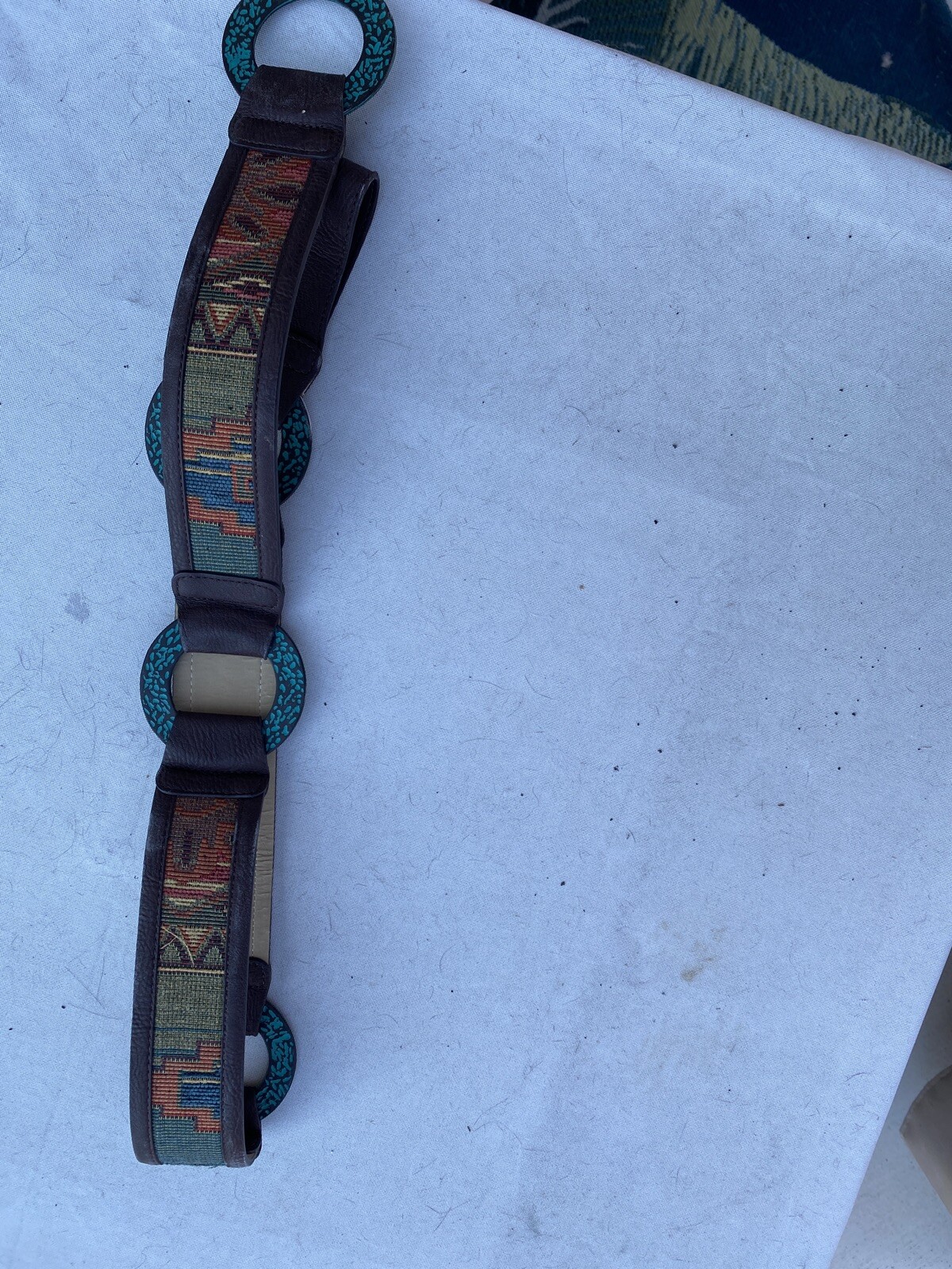 Chicos Faux Leather Turquoise Belt with embroidered design Size Large