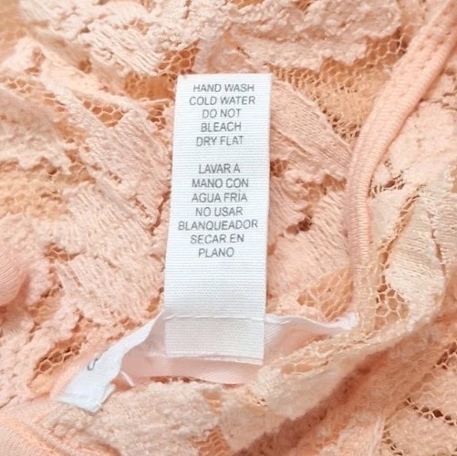 AMBIANCE APPAREL 2X Semi-Sheer Floral Lace Tunic Short Sleeve Blouse Top Peach