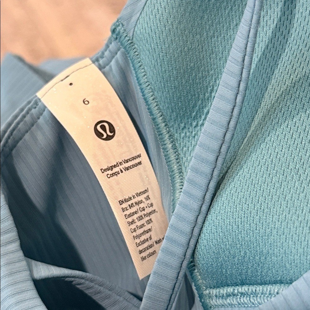 Lululemon Like a Cloud Ribbed Longline Bra B/C Cup washed Blue size 6 NWT