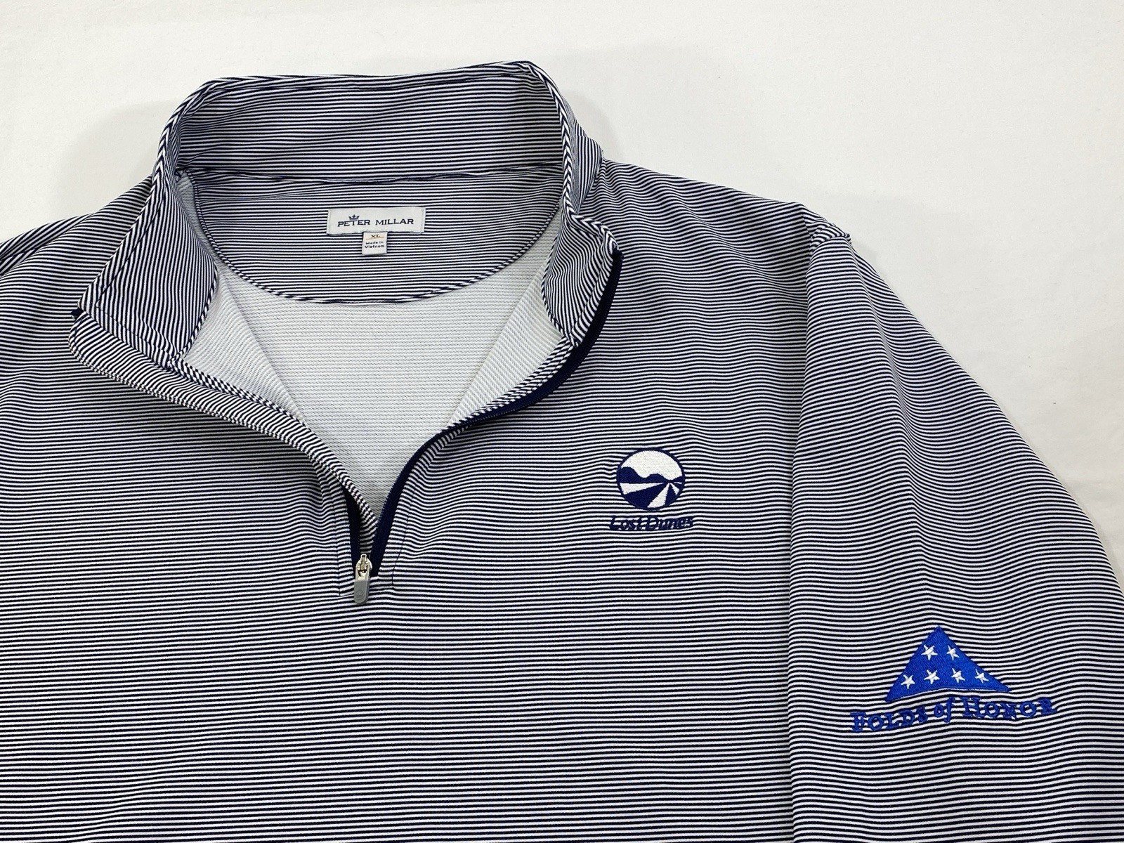 Peter Millar Perth Sugar Stripe Performance Folds Of Honor 1/4 Zip Jacket XL