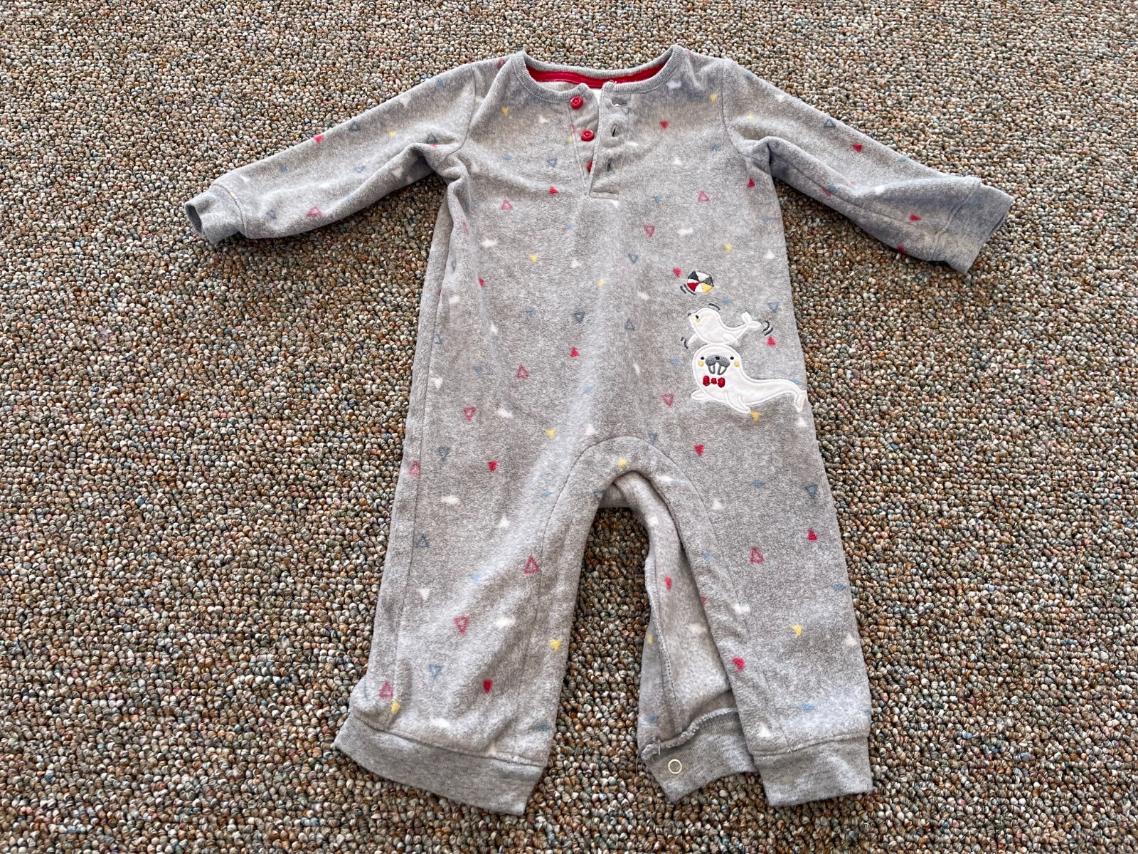Little Wonders Boys Gray Seal Soft Fleece One-Piece 6-9M