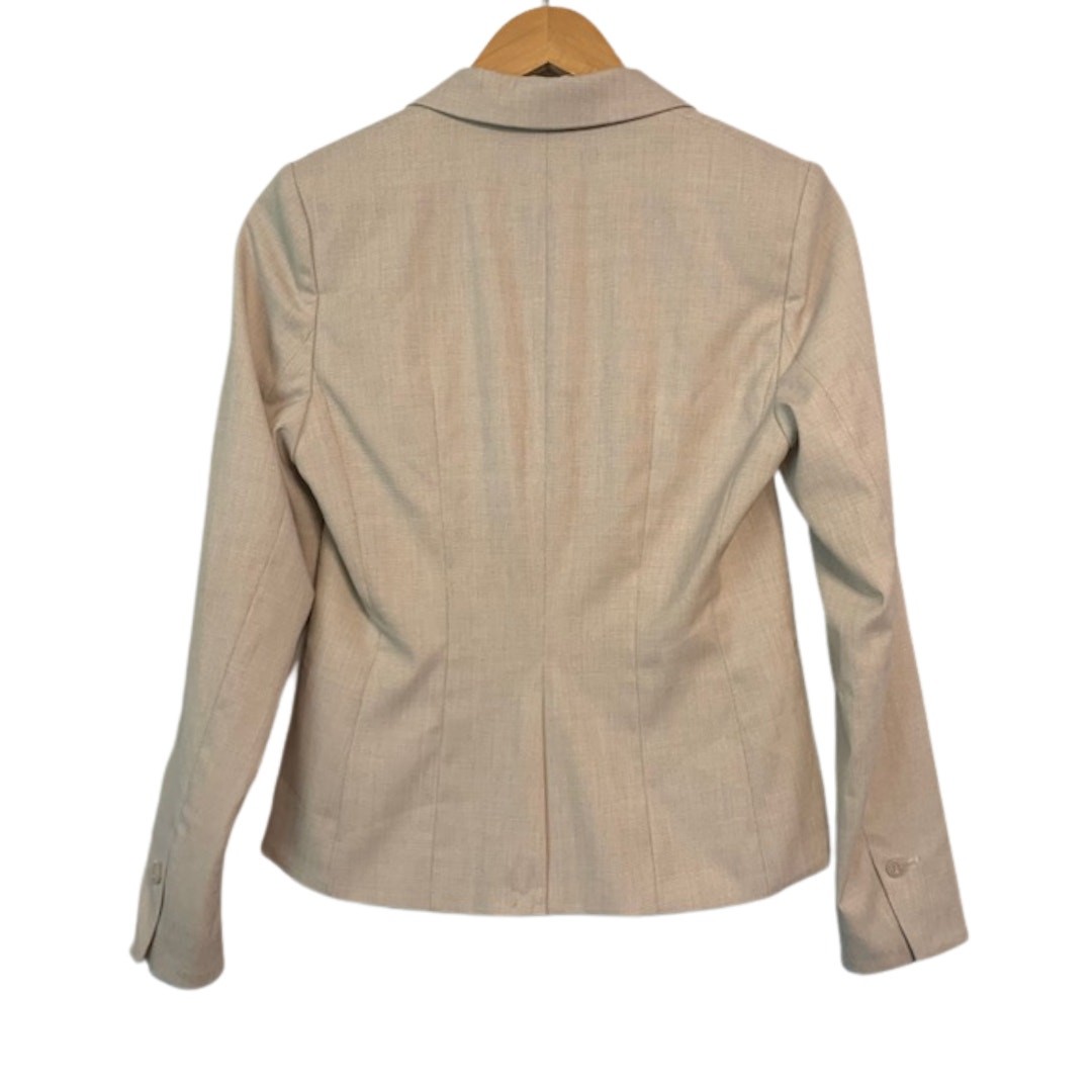 H&M Fitted Women Tan Woven Fabric Single Button Lined Jacket Blazer | 6