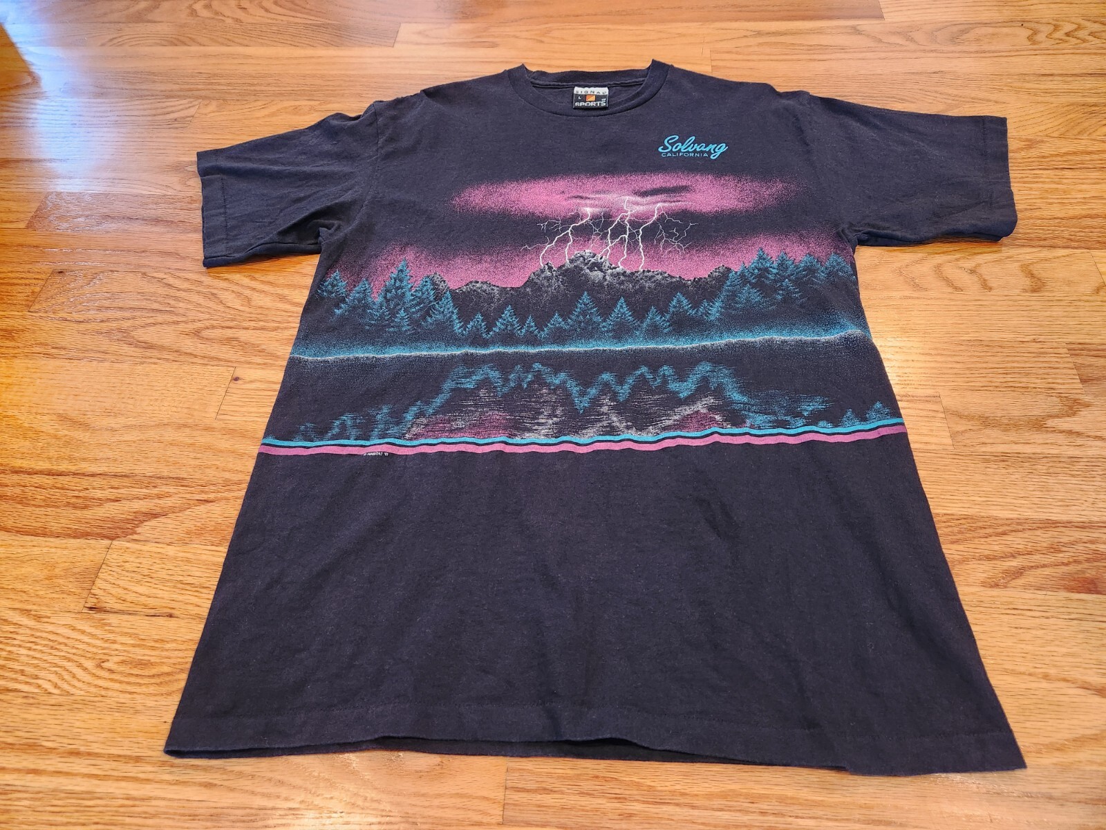 Lightning Thunder All Over Print Shirt L Used 1991 Signal Sports AOP 90s Solvang